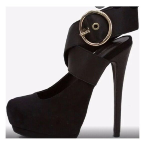 bebe Shoes - Bebe Black Audryan Size 6 Suede Crossover Heels Platform Wrap NEW